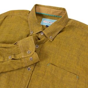 32 Bar Blues Mens XL Mustard Yellow Gold Linen Button Down Long Sleeve Shirt